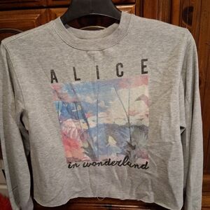 Alice In Wonderland Gray Cropped Long Sleeve Shirt